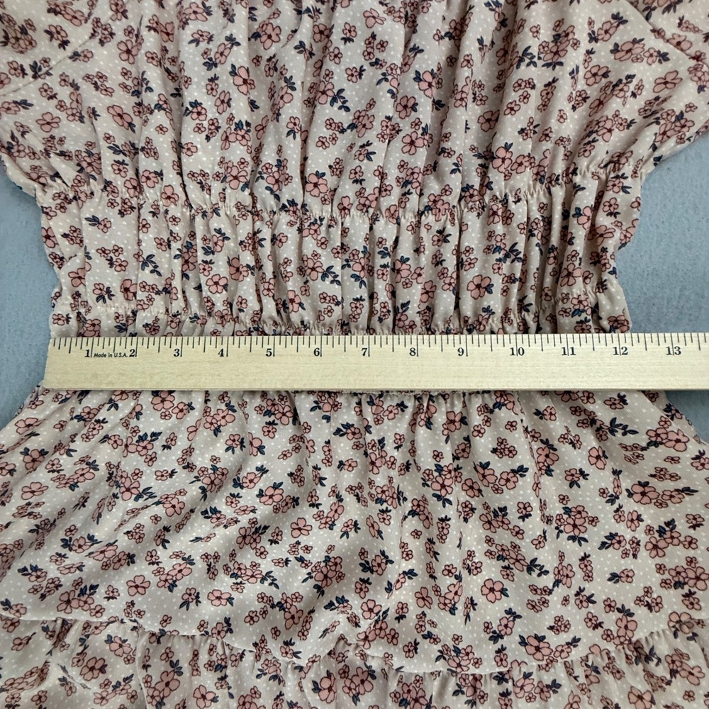 Liberty Love Mini Dress Women Extra Large Pink Floral Puff Sleeve Smocked Tiered - Picture 6 of 9